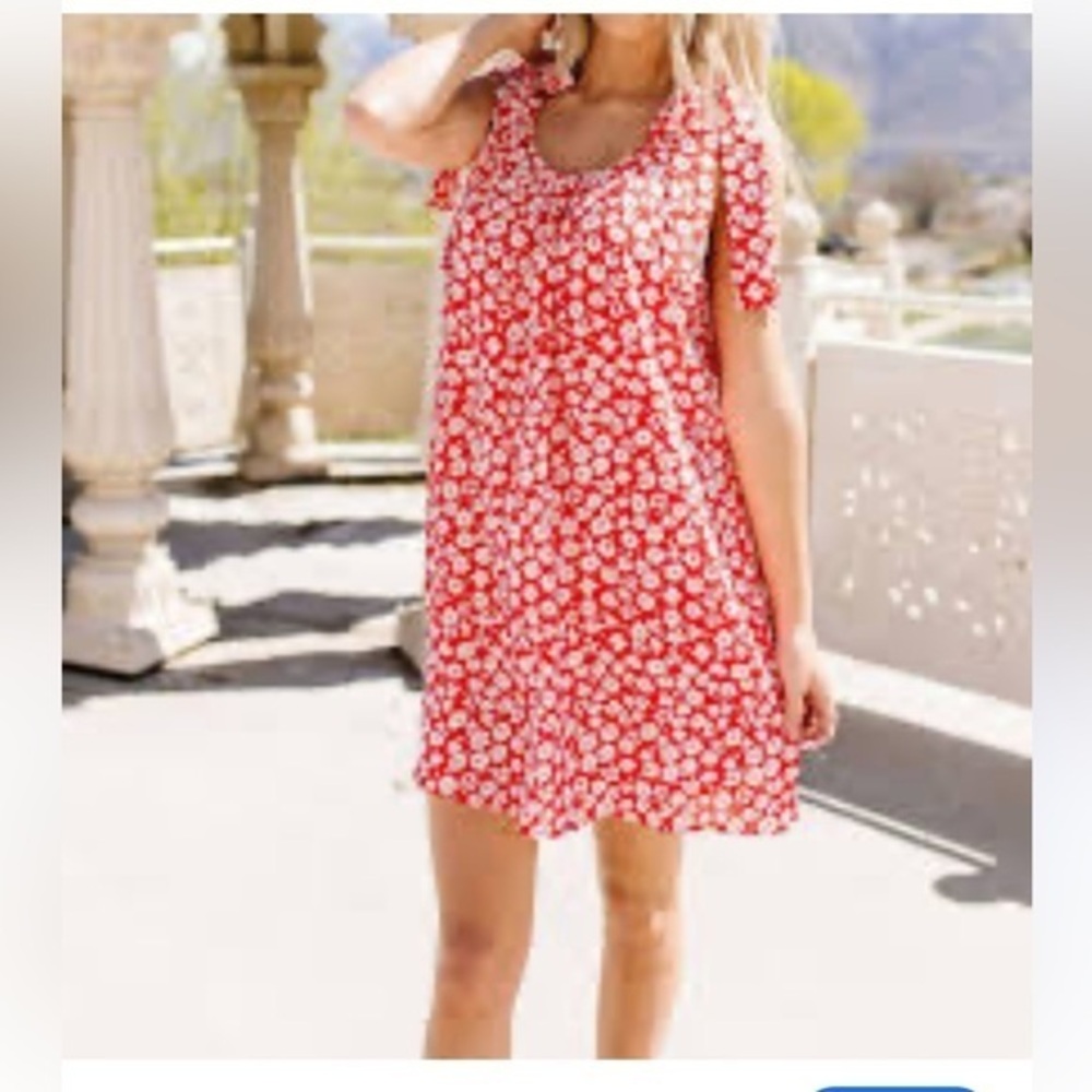 Entro Vibrant Red and White Floral Mini Dress